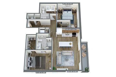 a 3d floor plan of a house with a bedroom and a bathroom